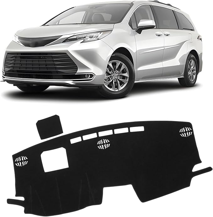 KUST Black Dash Cover for Toyota Sienna 2021-2024 2025 2026 (with HUD) (Not fit for 2026 Sienna Without HUD) Non-Slip Dashboard Cover Polyester Accessories for Sienna Custom Fit Dash Mat No Glare
