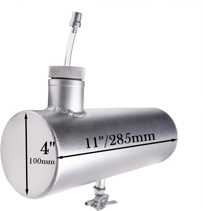 JMCHstore Aluminum Mini bike Gas Fuel Tank Cylinder 4x11'' for Coleman Baja Montser Mega moto Predator Hemi non 212 Engine, Massimo Axis RealTree Motovox Mototec Dirt Gas Bike, Go Kart Parts (Silver)