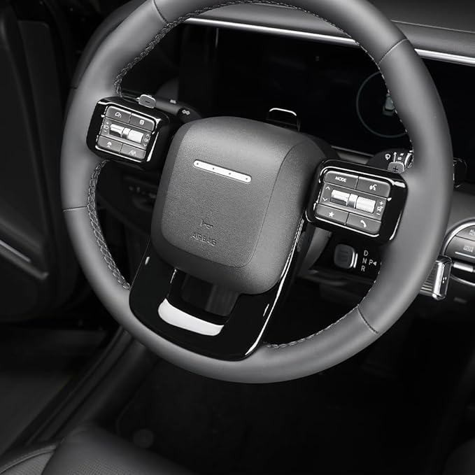 Steering Wheel Cover Trim Compatible with Santa FE 2024 2025 Hyundai IONIQ 9 Accessories(Black)