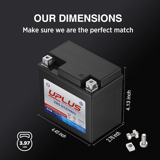 UPLUS YTX5L-BS ATV Motorcycle Battery, EB5-3 Maintenance Free 12V 4Ah SLA Batteries Scooter AGM Battery, Replacement for GTX5L-BS, ETX5L-BS, CTX5L-BS, BTX5L-BS, PTX5L-BS, AGM12-5, YTZ5S-BS