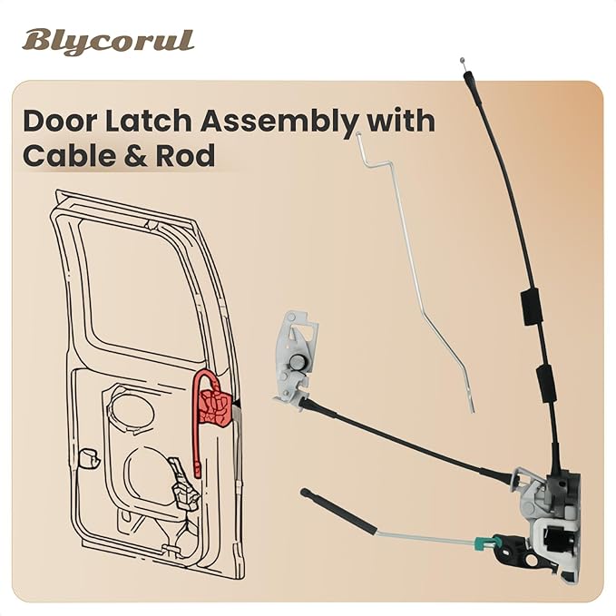 Rear Door Latch Assembly with Cable & Rod, Right Passenger Side for Ford 1992-2019 E150 E250 E350 Econoline Van, Cargo Door Lock Latch Connective Repair Replaces 6C2Z-15431A02-AA