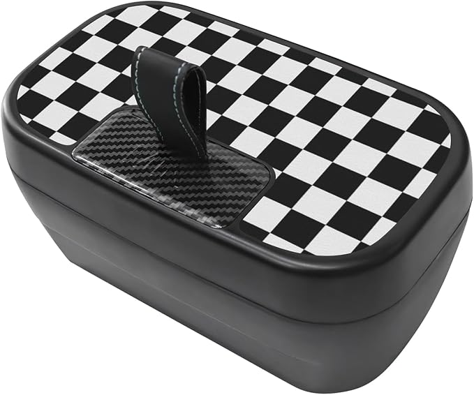 FDAIUN Center Console Storage Box + Leather Mat for 2024-2025 BMW Mini Cooper F65 F66 Car Storage Accessories 2Pcs (Checker)