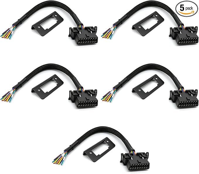 JUTA OBD2 J1962 Female to Open Pigtail Cable Bracket 16PIN OBDII Port Replacement Cable - [1ft/30cm - 5 Pcs]