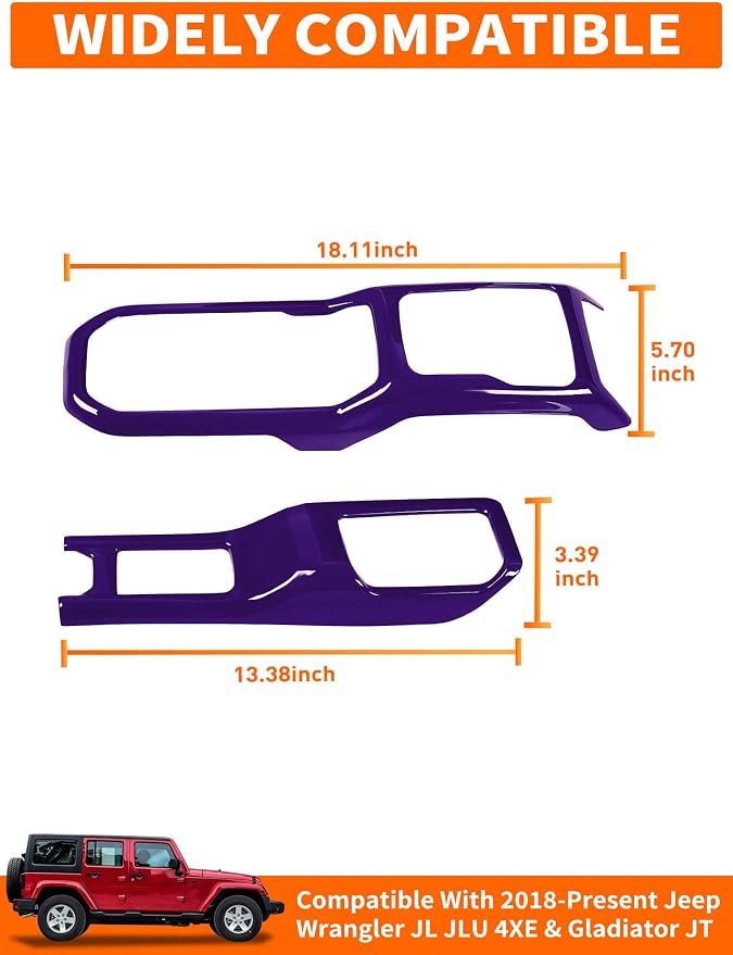 Savadicar Purple Interior Accessories - Gear Shift Panel Trim Set for 2018-Present Jeep Wrangler JL JLU 4XE & Gladiator JT - Solid Color Interior Decor Upgrade Option, 2-Piece