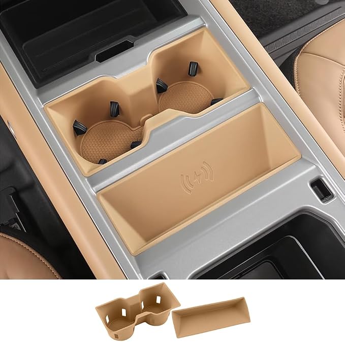 Center Console Storage Box for 2025-2026 Land Rover Defender 90 110 130 Wireless Charging Mat Cup Holder Interior Storage Silicone Mat Tuning Supplies Accessories (2025 Defender (Dark Beige))