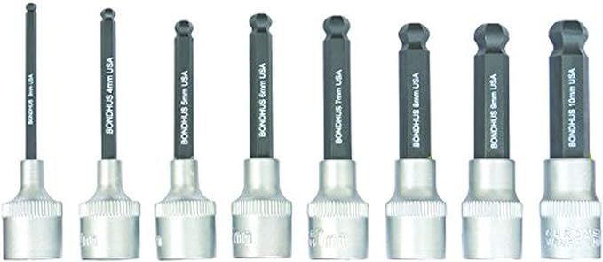 "Bondhus 43487 ProHold Socket Ball End Bit Tool Set w/Socket w/ProGuard,2"",8 PC", multi, one size