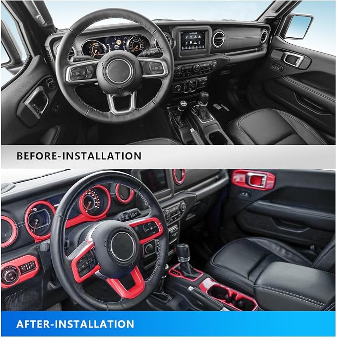Barong for Jeep Wrangler JL JLU Gladiator JT 2018-2023 Accessories Interior Decoration Steering Wheel Gear Cup Holder Door Panel AC Air Vent Reading Light Cover 23PCS Full Set (Red)