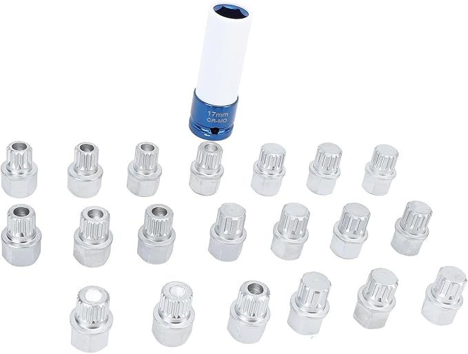 Qqmora 21pcs Wheel Lock Lug Nut Remover Tool Kit with 0.5in Drive Adapter Steel Chrome Plated 36 1 300 for R50 R52 R53