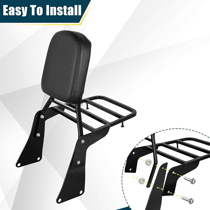 Motorcycle Passenger Backrest Sissy Bar Luggage Rack With Back Rest Cushion Pad Compatible With For Kawasaki Vulcan 1500 VN1500 Classic 1996-2008 Sissy Bar Backrest