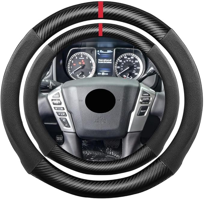 Suede Carbon Fiber Steering Wheel Cover, Compatible with Nissan Armada Frontier Titan 16 inch Soft SuedeTouch Leather Sport Non-Slip Automotive Interior Accessories