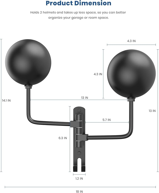 Helmet Hanger Wall Mount 180° Swivel Helmet Holder for Motorcycle Bike Racing Outerwear Sports Gear