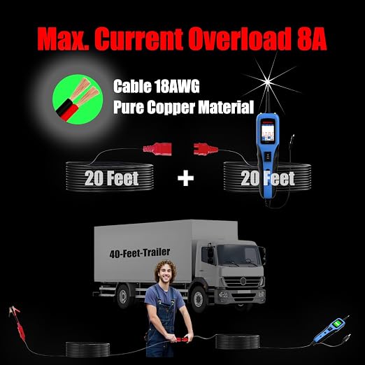 Automotive Power Circuit Probe Tester 12-24V Trailer Light Tester 40FT Cord Resistance&Duty Cycle Digital Multimeter Short&Open Finder Reverse Protection Auto Diode Electrical Diagnostic Kit