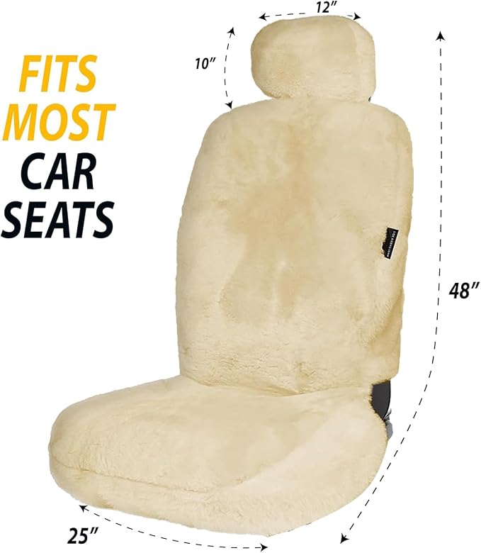 ZONETECH Sheepskin Seat Covers Fuzzy Car Seat Covers Tan Australian Merino Wool Fluffy Fur Auto Accessories All Season Protection for Your Seats Universal Fits Most Car SUV Airbag Compatible 4-Pack