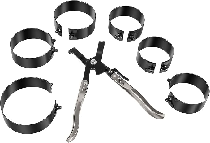 940387 Piston Ring Compressor Tool Set with 6 Piston Rings | 2-7/8" to 4-3/8", Ratchet Compression Pliers and Clamps, Professional Engine Maintenance, Storage Case