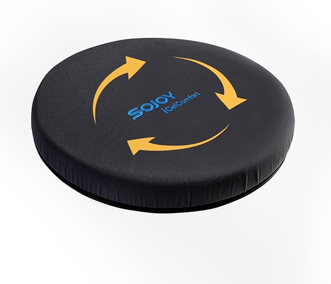 Sojoy iGelComfort Deluxe Gel Swivel Seat Cushion with Supportive Memory Foam 360 Degrees Rotating Seat Cushion for Home,Stool Chair,Office (Black, 15.5 * 15.5 * 2.5 - Mesh)