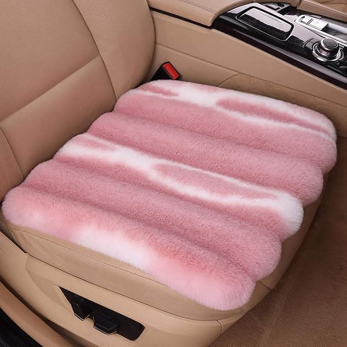 Faux Sheeskin Car Seat Cover, 1 Piece Front Fluffy Cute Pink Fur Car Seat Cover for Fuzzy Soft Auto Universal Plush Vehicle Seat Protector Pad Accessories Home and Office Chair