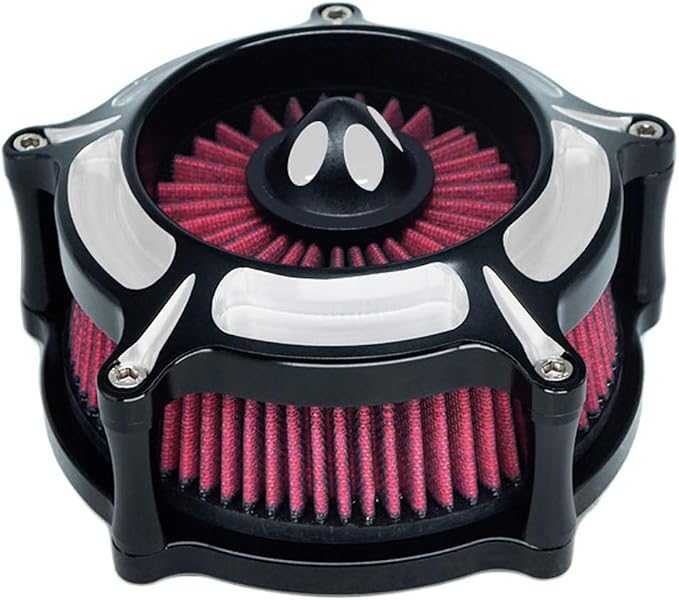 Motorcycle Air Filter Turbine Intake Cleaner Kit Cnc Cut Chrome for Harley Dyna 2000-2017 Softail 2000-2015 Touring 2000-2007 Fitment - B (Red)