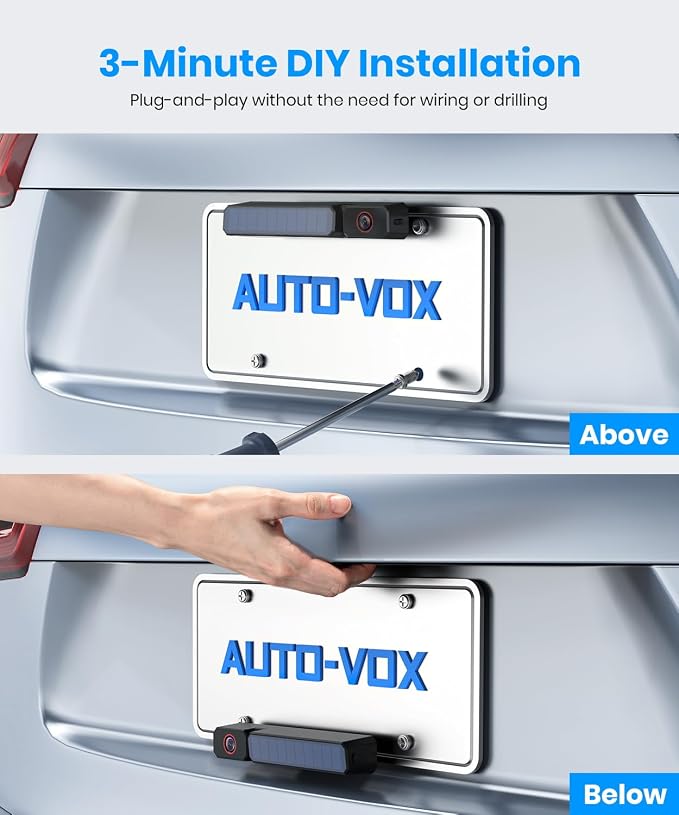 AUTO·VOX 5" Solar Wireless Backup Camera with Suction Cup Mount, 1080P HD Monitor, Adjustable Windshield Mount, 3 Minute Install, IP69K Waterproof for Car Truck SUV Trailer