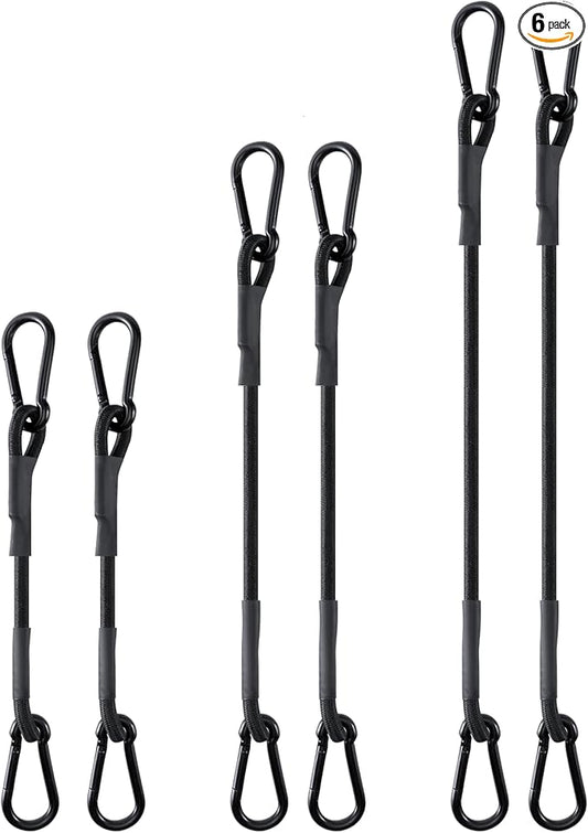 190 Lbs Real Heavy Duty Carabiner Bungee Cord, 24'' 40'' 60'' Bungee Cords Assorted Sizes with Upgraded Carabiner Hooks, 6 Pcs UV Resistant Bungee Straps for Tents, Cargo, Kayak Boat, Luggage, etc