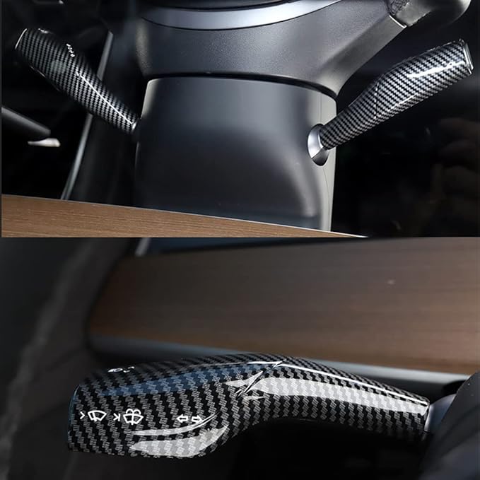 Fit Steering Wheel Column Cover for Tesla Model 3 Model Y, Gear Shift Cover Car Column Shift Knob Protection Cover Car Decor Interior 2pcs(Glossy Carbon Fiber Pattern)