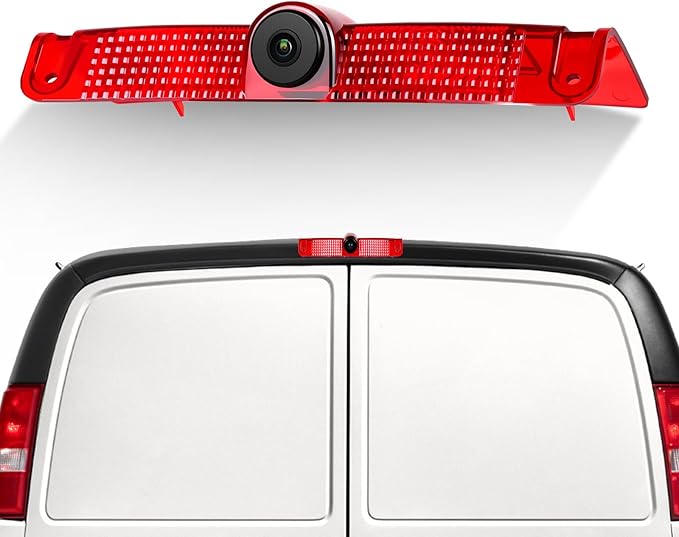 Camecho Top Rear Backup Camera Rear View Compatible for Chevy Express Van/GMC Savana Van 2003-2017 Van Truck AHD IR Night Vision Waterproof Roof Mount Reversing Brake Light Parking Assist Replaces