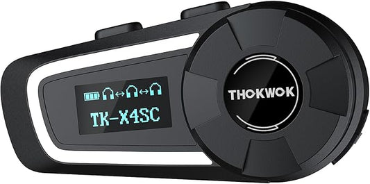 TK-X4SC Motorcycle Helmet Bluetooth Headset, 6 Riders 2000m Helmet Group Intercom with Music Share/Noise Reduction/Bluetooth 5.4/LCD Screen,Universal Communication System Headphones(1 Pack)