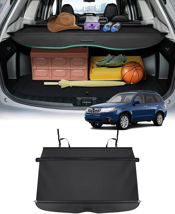 Powerty Cargo Cover for Subaru Forester 2009-2013(Manual Rear Gate), Retractable Trunk Cover Rear Trunk Security Cover for 2009-2013 Forester Accessories Shielding Shade Black No Gap