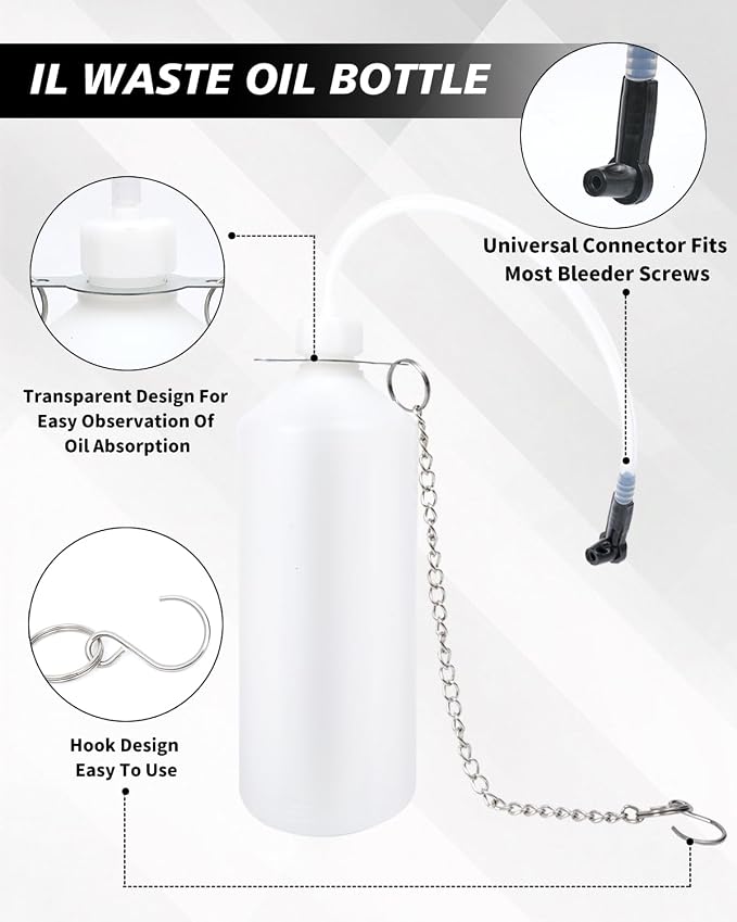 Brake Bleeder Kit with 3L Pressure Pump, 1L Waste Bottle & 4 Upgraded Adapters, Manual Brake Fluid Bleeder Tool for Most Vehicles, One-Person Operation