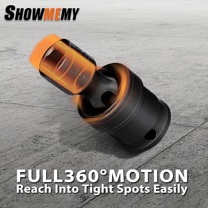Drive Impact Universal Joint Socket Set, 6 Points, Shallow Swivel Socket Set, Cr-Mo Steel. Heavy Duty Storage Case (Metric 1/2", Metric 1/2")