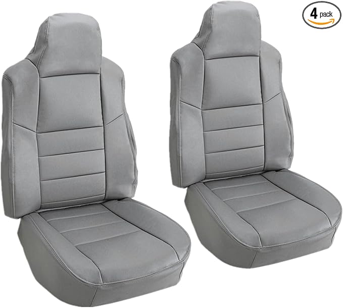 NLQR 4-Piece Front Seat Cover Set fit for Ford F250 F350 F450 F550 Lariat XLT 2002-2007 & Excursion 2002-2005-Driver & Passenger Bottom & Top Lean Back Replacement Microfiber Leather Seat Covers-Gray