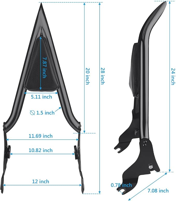 Motorcycle Sissy Bar Backrest for Harley Touring 2009-2025 Black | Split sissy bar backrest for Touring Street Glide Road King Road Glide 2009-2025, split detachable design, 28-inch height
