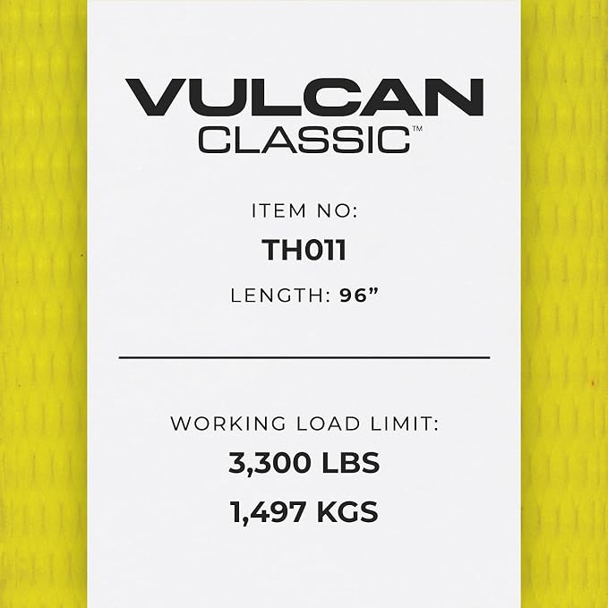 VULCAN Car Tie Down - Twisted Snap Hooks - Lasso Style - 2 Inch x 96 Inch - 4 Pack - Classic Yellow - 3,300 Pound Safe Working Load