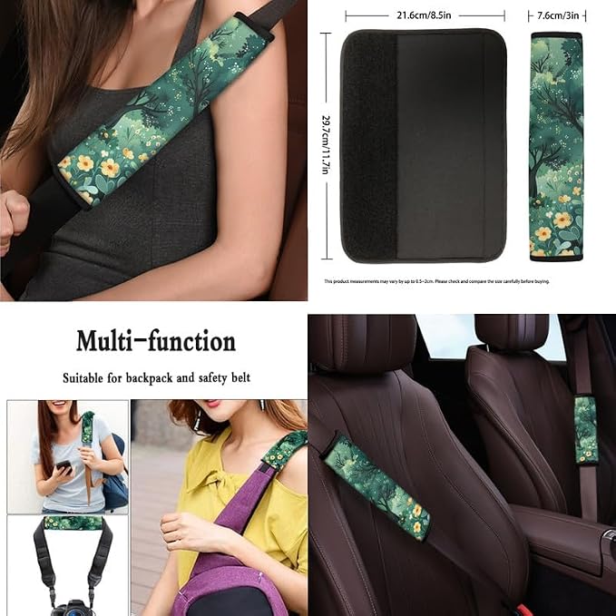 Forest Plumeria Hand Drawing Car Seat Covers of 13 Pack Ultra-Soft Universal Tree Art Painting Fit for Cars Keychain Coaster for SUV Sedan Van