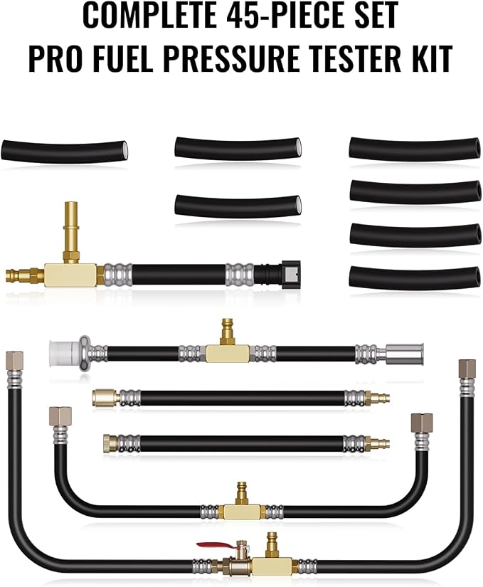 AUTOWN 45-Piece Pro Fuel Pressure Tester Kit, 0-140 PSI Fluorescent Glow Gauge, Complete Adapters for Gasoline Cars, Trucks & SUVs
