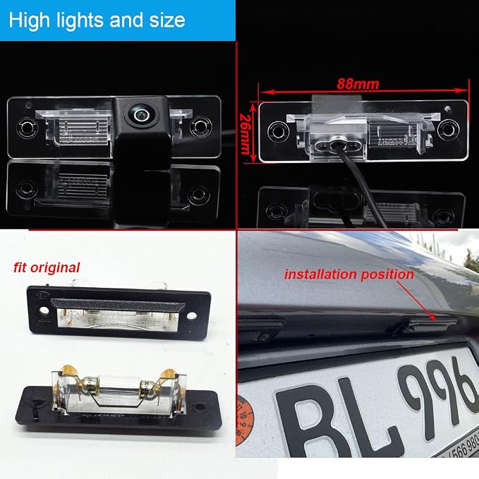 Car Rear View License Plate Reversing Camera Replacement for Porsche 911 Cabriolet 964 993 996 968 Carrera 4S Convertible Coupe GT2 GT3 Turbo Targa Boxster 986 Base S Roadster Convertible