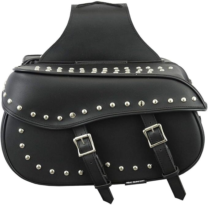 Motorcycle Saddle Bag, Waterproof Leather with Side Pockets Rear Seat Bag Gear Storage Luggage for Touring Motorbike (SB-5050 Black)