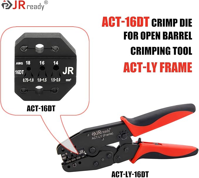 JRready ACT-16DT Crimp Die for Open Barrel Crimping Tool ACT-LY Frame, Deutsch DTM Connector Pin Crimp Die for Size 16 Stamped Contacts(14-18AWG)