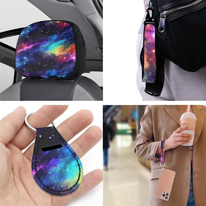 Rainbow Nebula Starry Space Car Seat Cover Full Set 13 Pcs Colorful Galaxy Starry Sky Front Back Seat Cover Steering Wheel Cover,Seatbelt Pad Keychain Coaster