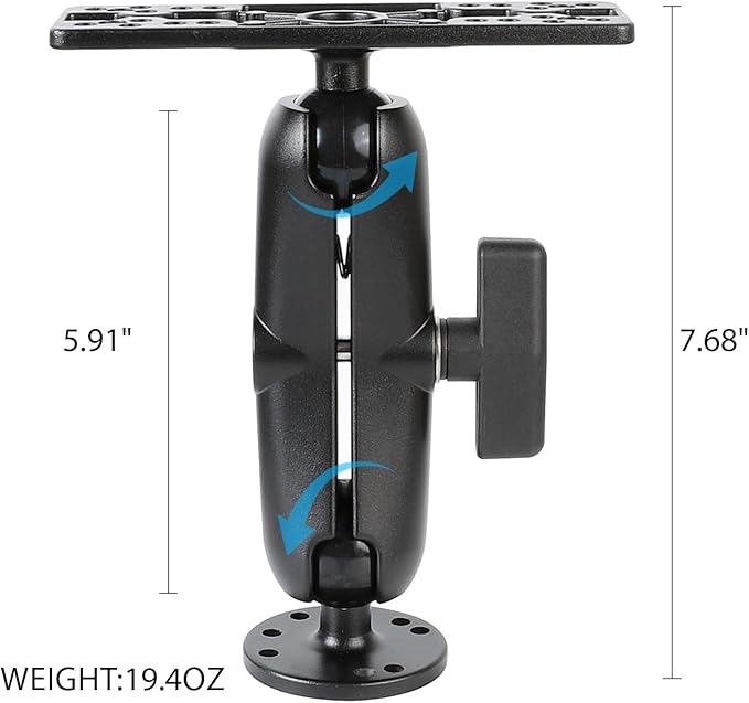 xik 1.5" Ball Medium Arm Fish Finder Mount, Aluminum Alloy Marine Electronic Mount, Round Base with 1.5 inches / 38mm / C Size Ball Adapters, Compatible with Garmin, Lowrance, Humminbird and More