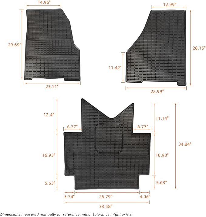 FV 3-Piece Custom Fit Floor Mats fits for Freightliner Cascadia (2018–2026) All-Weather Heavy Duty Cargo Liners Non-Slip TPE Rubber Semi Truck Accessories, Black