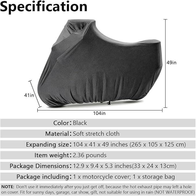 Indoor Motorcycle Cover Universal Dustproof Cover Soft Stretch Durable Motorbike Cover for All Motor,104 inches, Dark Flower Gray