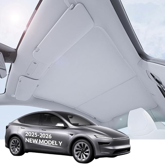 VION Tesla Model Y Roof Sunshade (2026–2025 New Model Y) – Full Blackout (No Light Transmission), Cooler Cabin, Dual-Layer Fabric with Graphene-Enhanced UV Coating, No Sagging – Gray