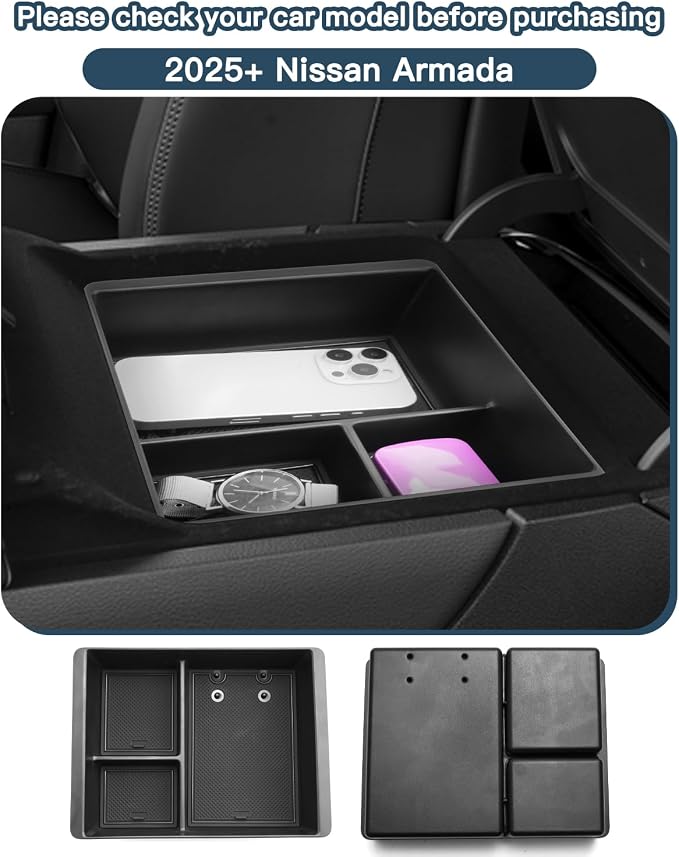 2025 2026 Armada Center Console Organizer for 2026 Nissan Armada Accessories ABS Material Armrest Console Glove Tray Compatible with 2025 2026 Nissan Armada SV/SL/Platinum/Pro-4X/Platinum Reserve