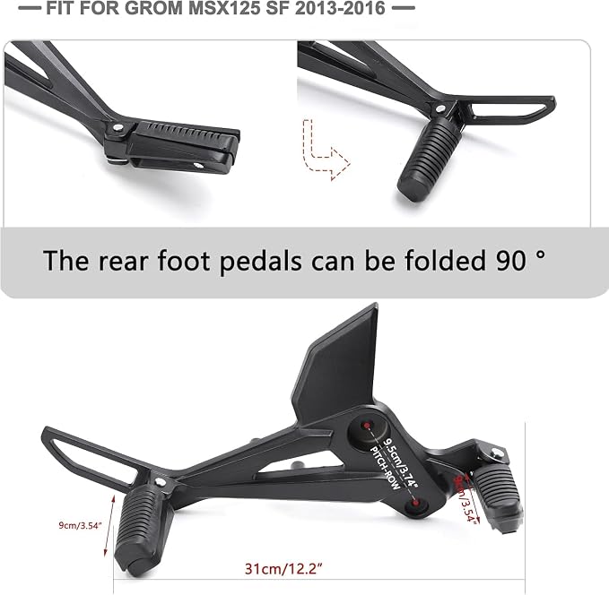 Mokuo Motorcycle Footrest Assembly,1 Pair Footpegs Kit in Alloy Aluminum Material Fit for Honda Grom Msx 2013-2016 Clone,Black Color