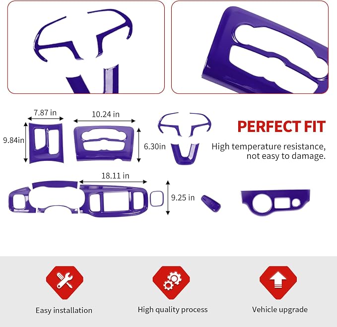 Jimen Fit for Dodge Charger 2015-2023, 12PCS Interior Trim Kits - Center Console Dash Panel, Air Conditioning Control Panel, Gear Shift Cover, Headlight Switch Frame (Purple)