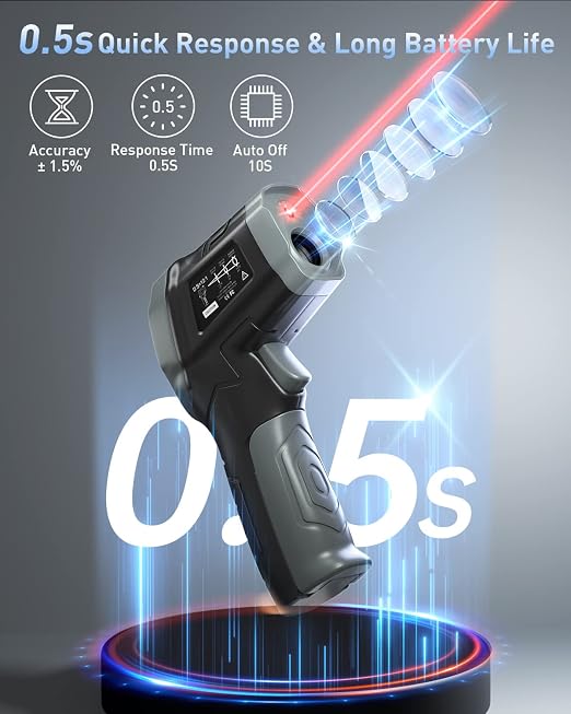 Eventek Infrared Thermometer Gun, [3 in 1] -58°F~1112°F (-50°C~600°C) Digital Laser Temperature Gun for Cooking, Pizza Oven, Grill & Engine with Adjustable Emissivity, Meat Thermometer & Bag Included