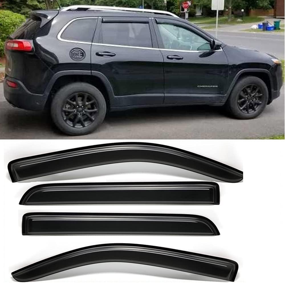 Side Window Deflector Visor Rain Guard,Outside Mount Tape-on Shatterproof Dark Smoke,4pc Window Shades fit for 2014-2022 Jeep Cherokee 94981