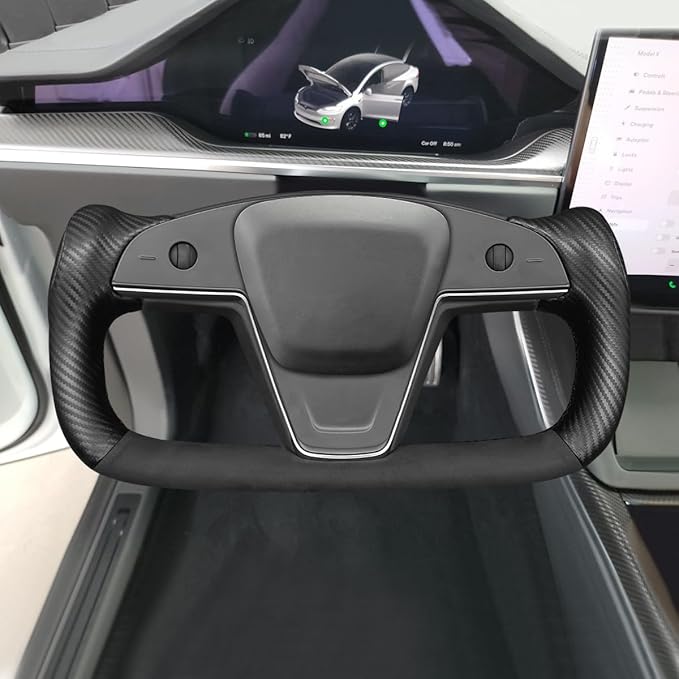 MEWANT DIY Black Suede Matte PU Carbon Fiber Steering Wheel Wrap for Tesla Model S Yoke 2021-2023 Model X 2021-2023