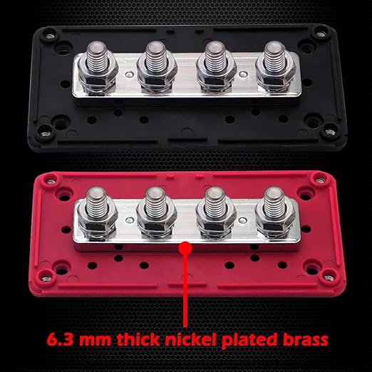 4 x M10 (3/8") Studs Power Distribution Block Bus Bar 12V, Ampper Waterproof HD 300A Marine BusBar Battery Distribution Block W/Cover for Auto Boat Solar (Red & Black)