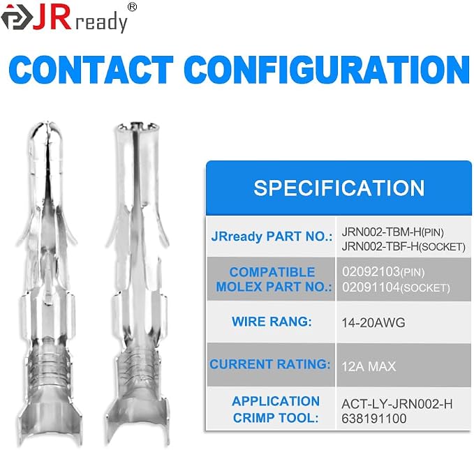 JRready ST6551 Molex .093” Crimp Tool Kit with Pins and Sockets 1189 Series 02091104/02092103 14-20AWG for Molex .093 Power Connector Upgraded Pin Removal Tool 2.36mm Diameter Contact 150Pairs